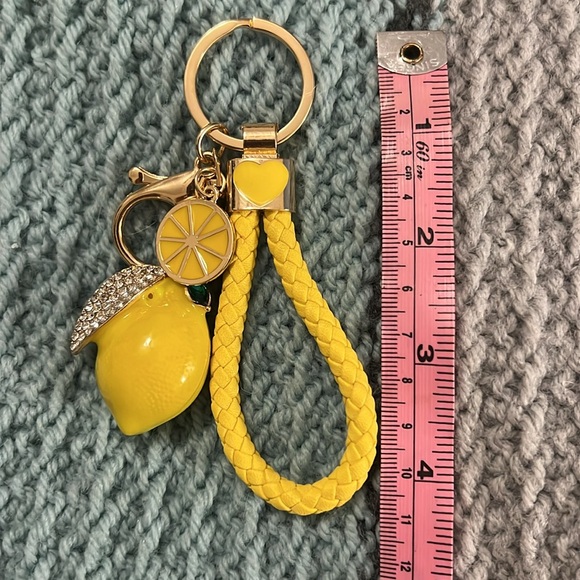 Yellow Lemon Bag Charm / Keychain with Gold Accents - Picture 3 of 3